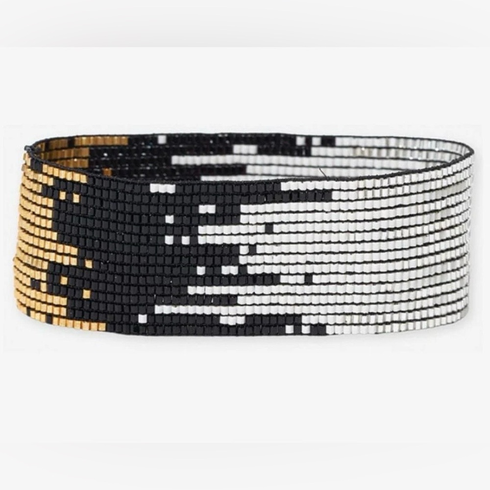 Ink + Alloy Chic Black, White, and Gold Beaded Bracelet
